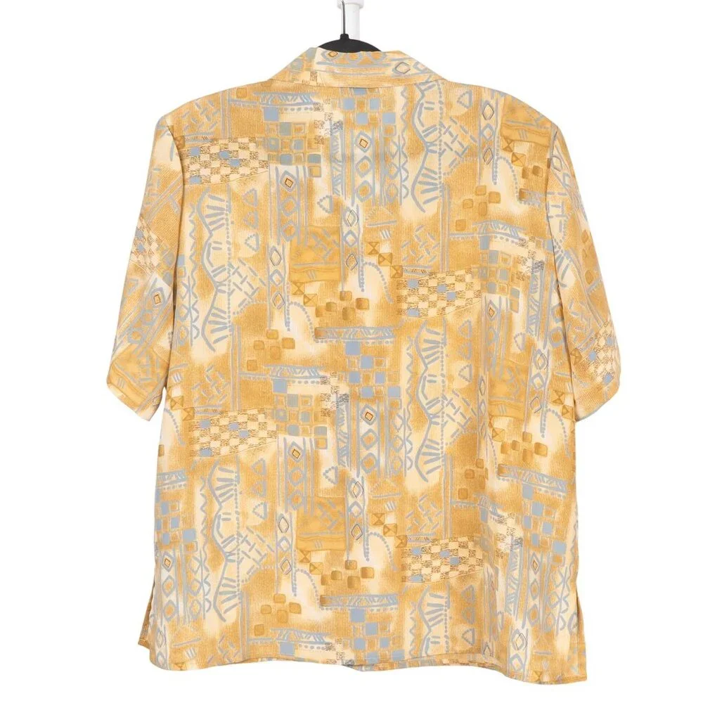 Voir Collection VTG Button Up Shirt XL Womens Yellow Blue Geometric Short Sleeve - Picture 5 of 5